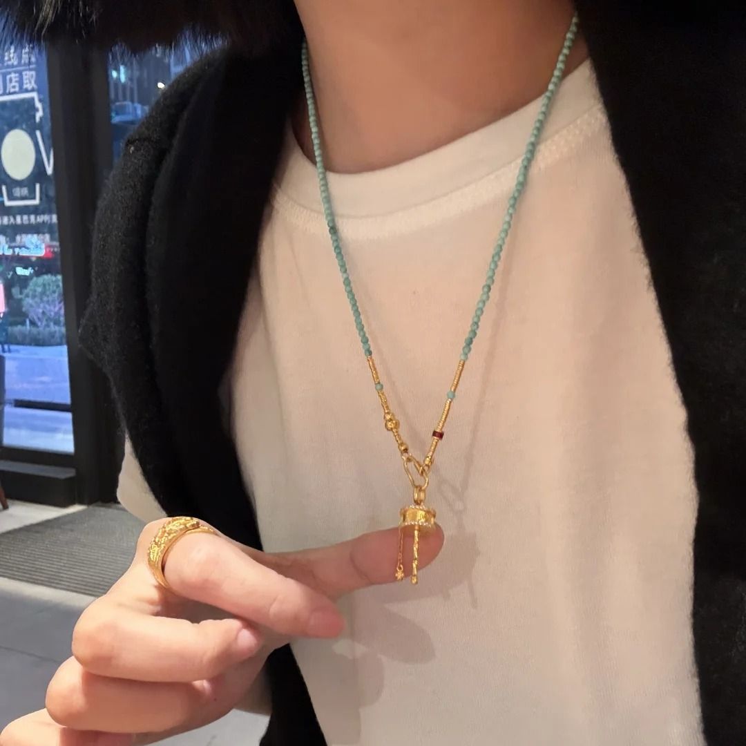 Tibetan Prayer Wheel Necklace with Turquoise – Sacred Spinning Om Mani Padme Hum Pendant
