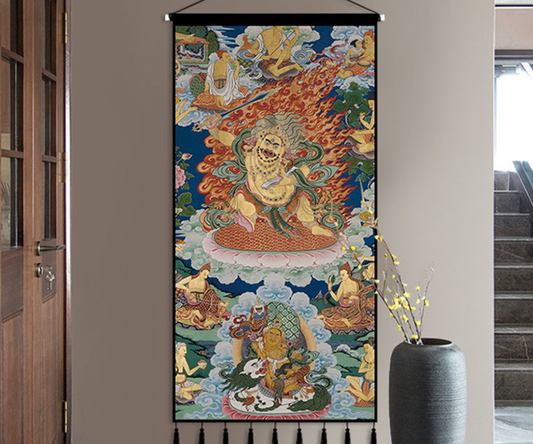 Tibetan Thangka Black Manjushri Wall Tapestry—Awakened Wisdom