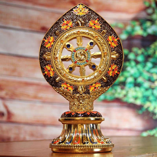 Enamel Painted Wheel Turning King Statue—Sacred Harmony