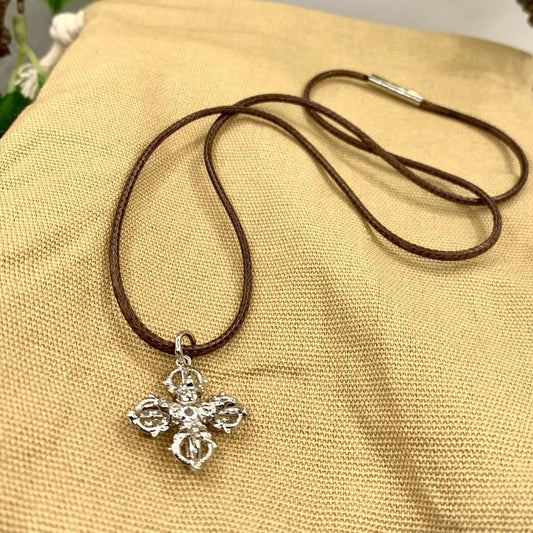 Silver Plated Double Vajra Pendant Necklace—Protective Balance